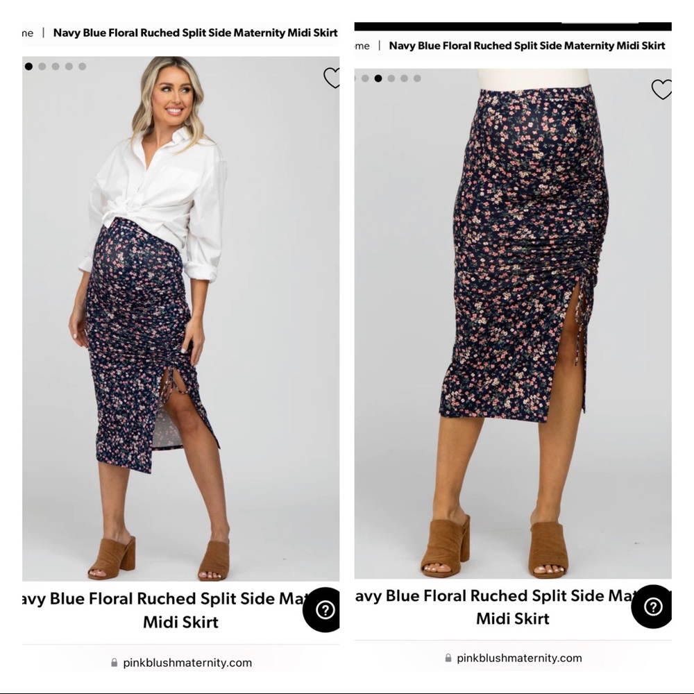 Navy Floral Ruched Split Side Maternity Midi Skirt